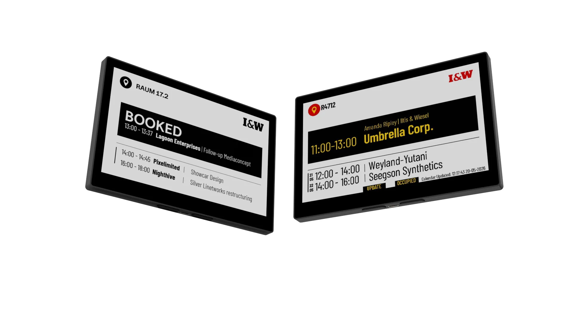 MEET.INK ePaper displays showing meeting room schedules
